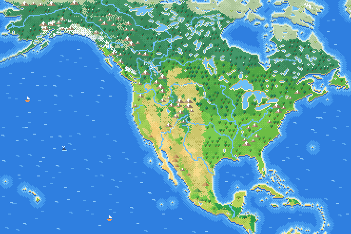 Pixel-art map of North America.